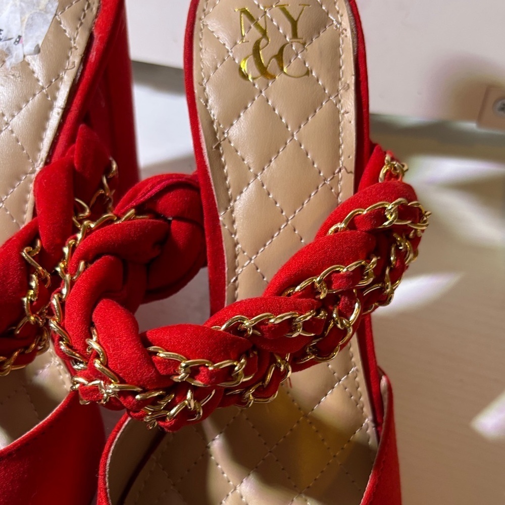 NY Collection Red Chain Detail Mules - Picture 3 of 6